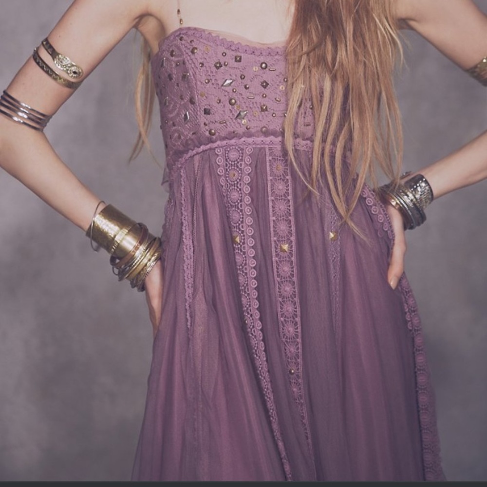 Free People, dusty purple lace studded strapped dress. Worn 1x.